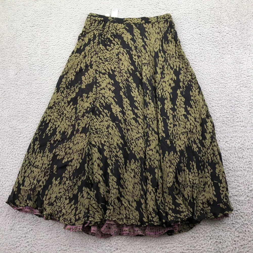 Coldwater Creek Skirt Womens XS Black Reversible A Line Geometric Midi Boho